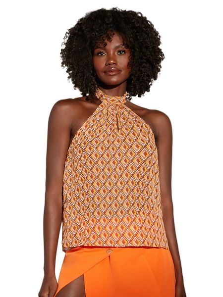

allover print tie back halter j6m0#, White