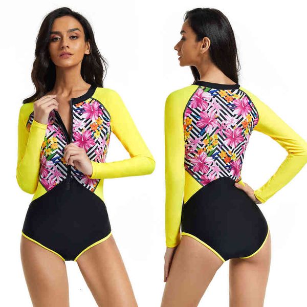 

piece long one sleeved surf suit sunscreen women's swim diving swim onihua 727014, White;black
