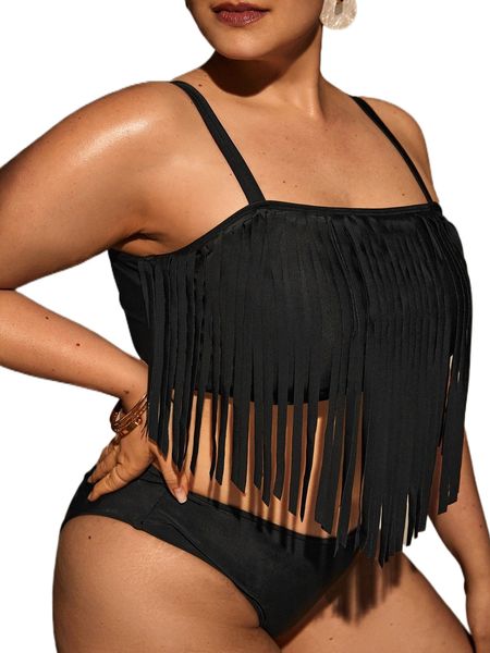 

plus fringe hem bikini q5oc#, Black