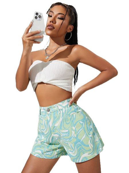 

marble print high waisted shorts e9jn#, White;black