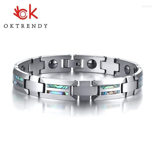 Cadeia de link Oktrendy tungsten bracelete homens conchas hematita Energia da saúde magnética para artrite curandlink Lars22