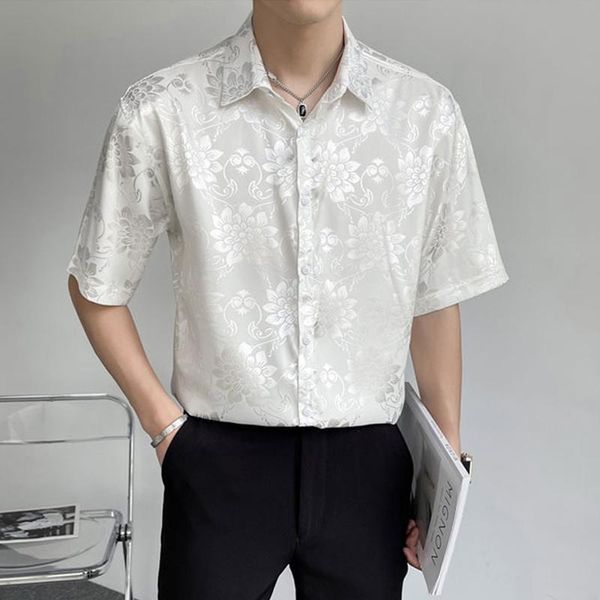 Мужские повседневные рубашки Высококачественный щик шелк с короткими рукавами мужская рубашка