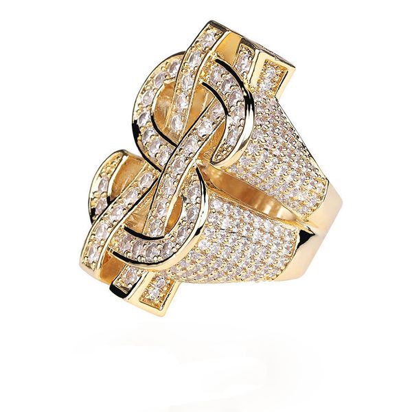 Hip Hop Casting Ring Schmuck Dollarzeichen Edelstein CZ Diamanten Große 18K Echtgold Ringe