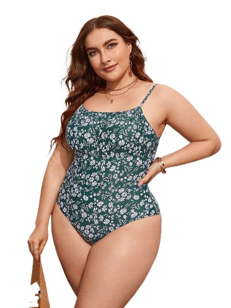 

plus floral print one piece swimsuit j0id#, White;black
