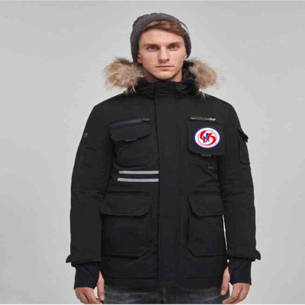 

designer jacket puffer luxury jnd e ditu mkle mk mc meng winter outdoor table down mens womens raccoon dog hair thickened medium long work c, Black