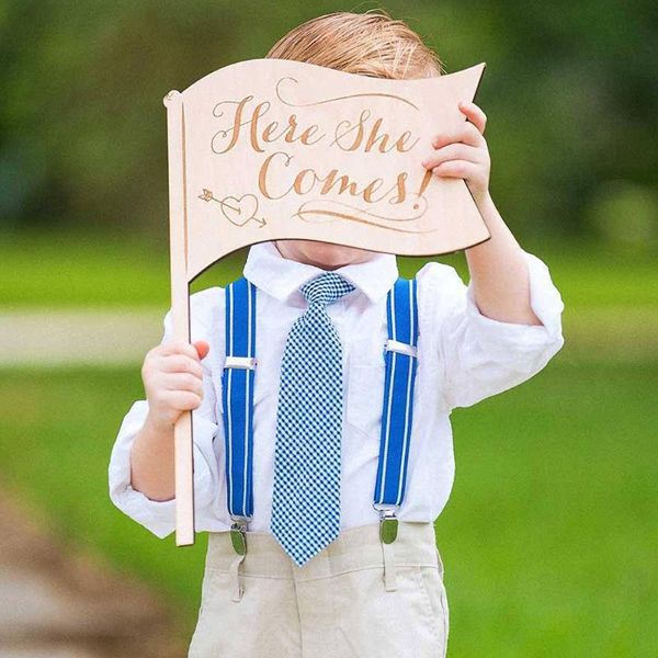 Decoração de festa 1pcs Rústico Wood Wedding Wedding Sign Page Boy Bride Guide Card SuppliesPartyparty