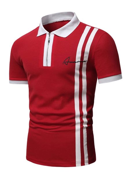 

men striped & letter graphic zipper polo shirt q5as#, White;black