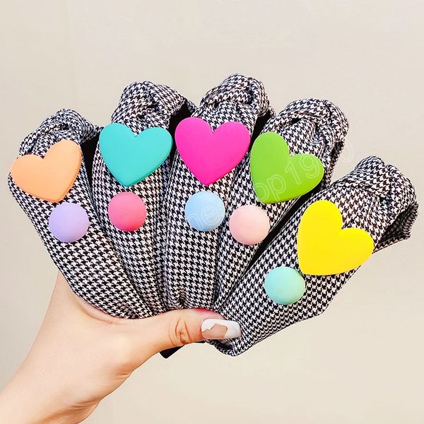 

women girls vintage heart houndstooth knot wide hairbands sweet headband hair hoops fashion hair accessories, Slivery;white