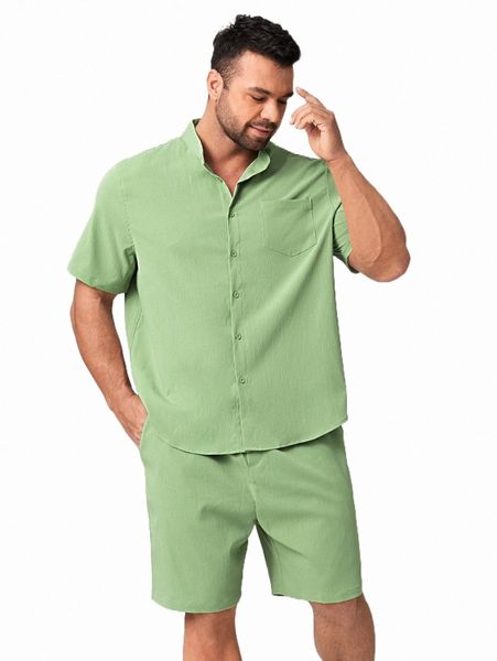 

men patched pocket shirt & shorts 50sv#, Gray