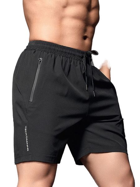 

men letter graphic zipper pocket sports shorts s3el#, White;black