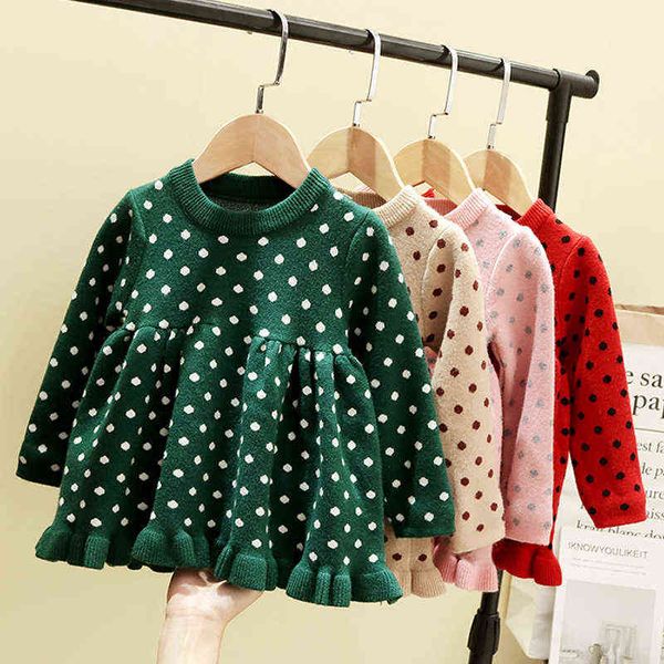 

lzh christmas dress for baby girls autumn winter long sleeve knitting princess dress newborn infant 1 year birthday party dress l220715, Red;yellow