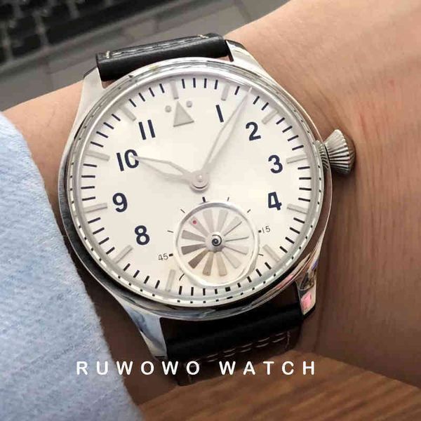 

mechanical wristwatch jones sword hand wind 6498 movement44mm bubble mirror pilot turbo hands without watch for men, Slivery;brown