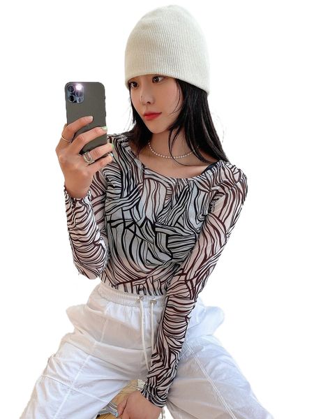 

dazy allover print mesh without bra b7a7#, White