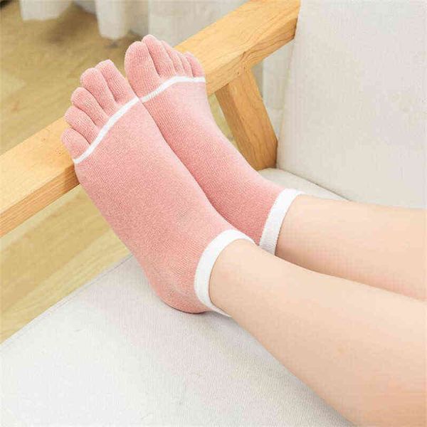 

lovely women's finger ankle socks spring summer autumn pink striped female ladies comfortable breathable cotton toe short sock l220714, Black;white