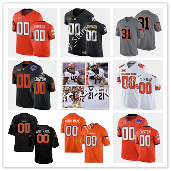 

21 barry sanders jersey 2022 ncaa custom oklahoma state osu stitched college football jersey 33 deondrick glass 11 dee anderson 1 tay martin, Black