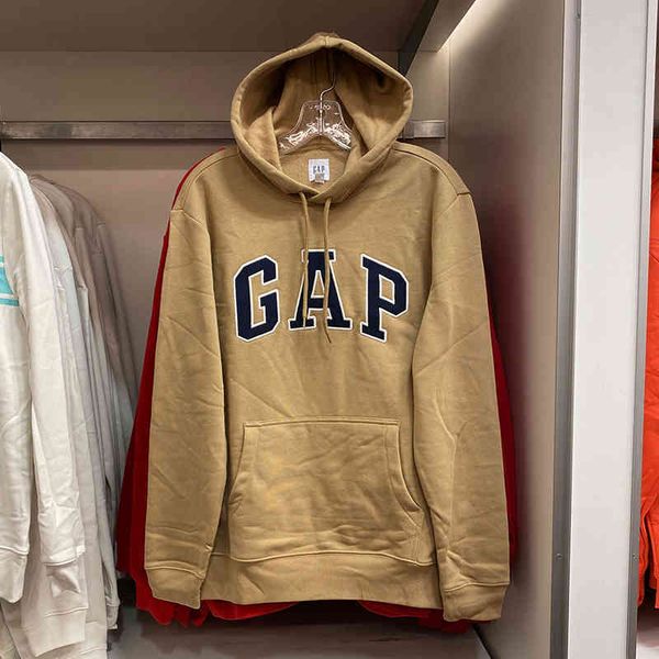 

luxury factory outlet brand hoodie new york autumn and winter new gap sweater men's hooded plush pullover casual long sleeve coat o34u, Black