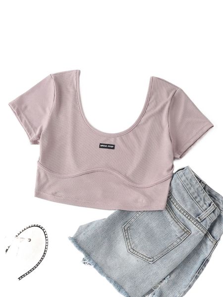 

letter patched scoop neck crop tee v1rk#, White