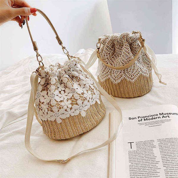 

summer small bag women's fashion korean versatile menger bag fashion lace woven bucket