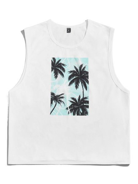 

extended sizes men coconut tree print tank r09j#, White;black