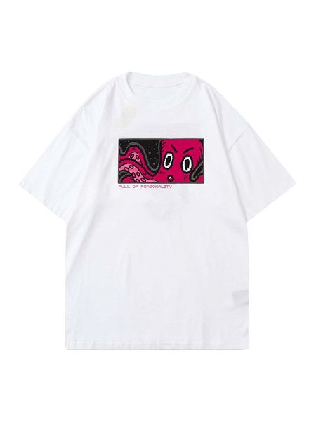 

cartoon and slogan graphic drop shoulder tee g1vm#, White