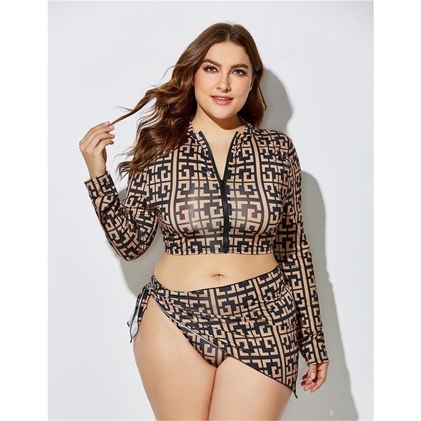 Plus Size Bademode Frauen Sexy Gedruckt Bikini Große Split Badeanzug Drei Stück Schal Mit Kopf Hohe Taille Badeanzug 220622