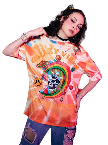 

romwe x lockdsg street life skull tie dye tee w9mf#, White