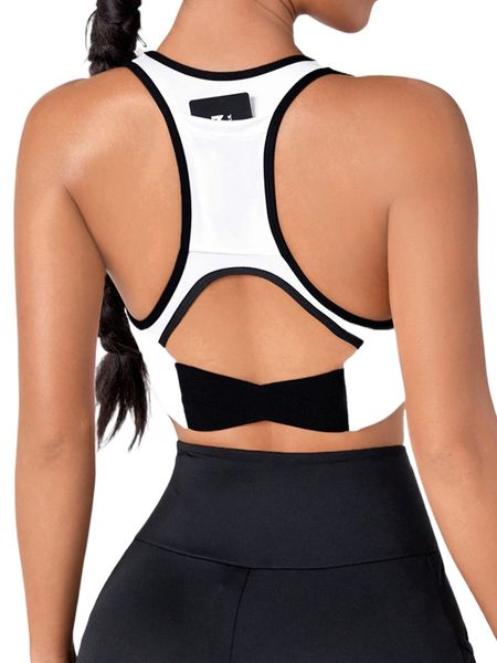 

contrast binding racer back cut out sports bra a4vd#, Gray
