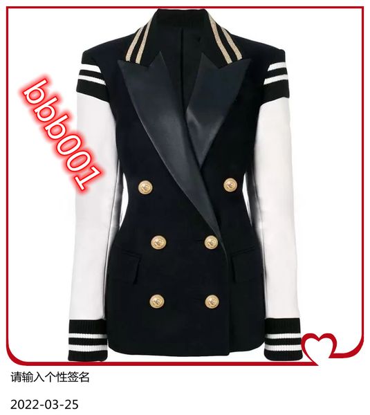 

est fashion designer blazer leather patchwork double breasted classic varsity jacket, White;black