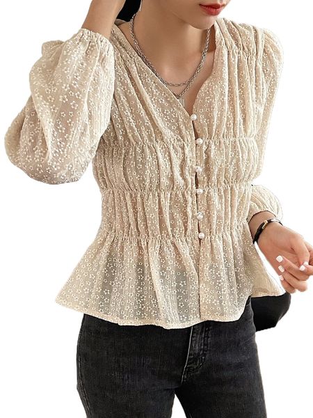 

dazy ditsy floral button front ruffle hem blouse m53w#, White