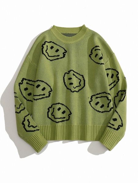 

smile face pattern sweater 86cr#, White;black