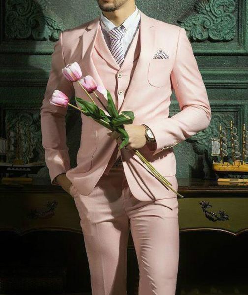Herrenanzüge Blazer The Fashion Handsome Pink Men Goom Wedding Dress Male Suit Slim Fit 3 PiecesMen's