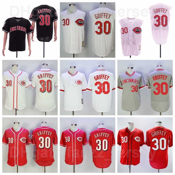 

1976 2000 retro baseball vintage 30 ken griffey jerseys men embroidery and sewing flexbase cool base pullover pinstripe red white grey black, Blue;black
