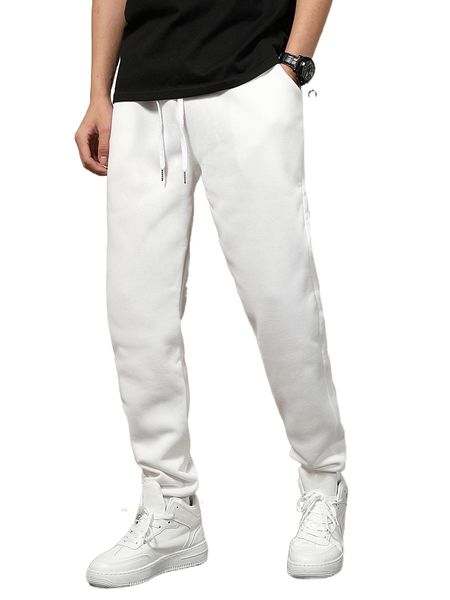 

men solid slant pocket sweatpants q8tl#, Black