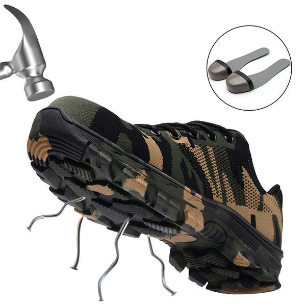 

jackshibo men safety shoes steel toe work safety boots plus size men camouflage puncture proof boots chaussure de securite, Black