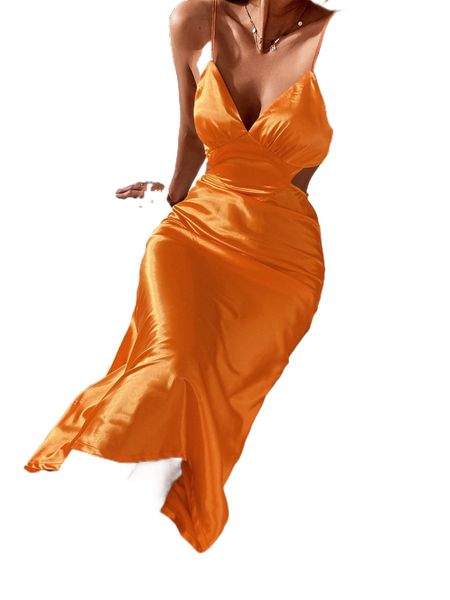 

cut out crisscross tie back satin cami dress h3vj#, Black;gray