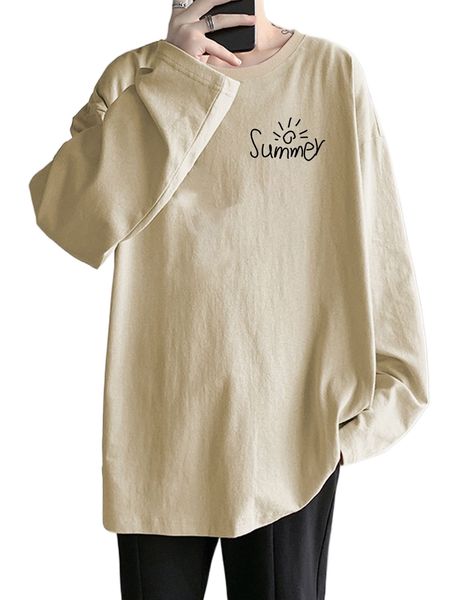 

men letter & wave print drop shoulder tee t4ff#, White;black