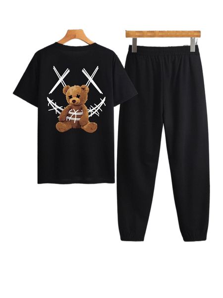 

men bear and letter graphic tee & sweatpants y9bm#, Gray