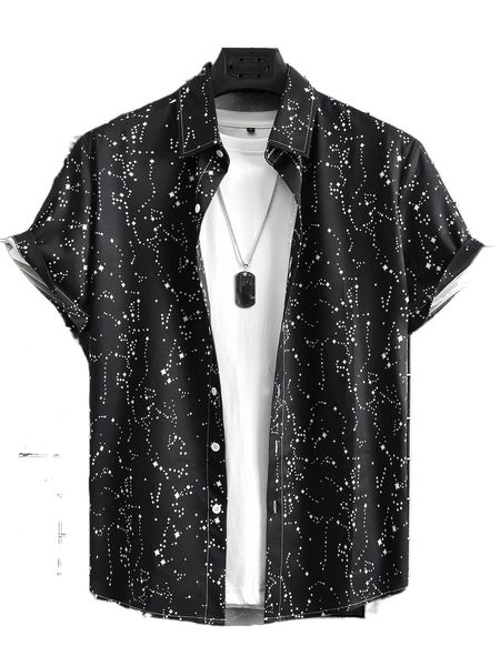 

men galaxy print shirt without tee b5t9#, White;black