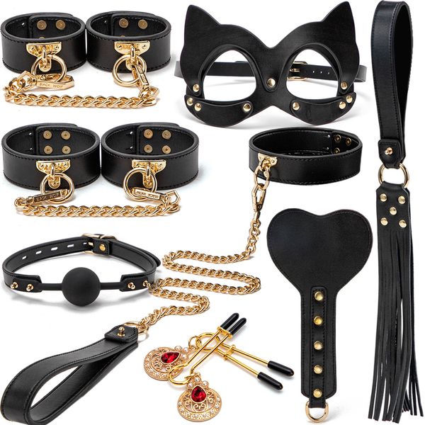 Sexy de couro BDSM Kitsexy Bondage Conjunto de algema corda chicote de caldo de Footes