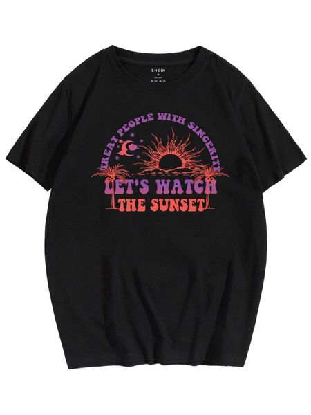 

men sunset and slogan graphic tee r3az#, White;black