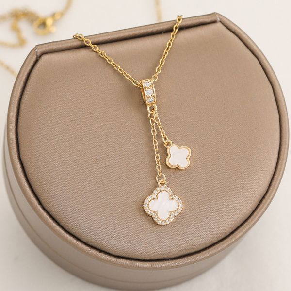 

beautiful black white shell clover pendant necklace for women gift, Silver