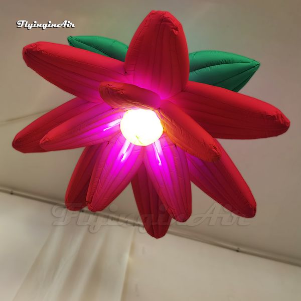 Parti ve moda sahne dekorasyonu için kişiselleştirilmiş asılı kırmızı LED şişme çiçek balonu
