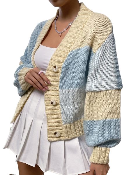 

colorblock drop shoulder cardigan v5re#, White;black
