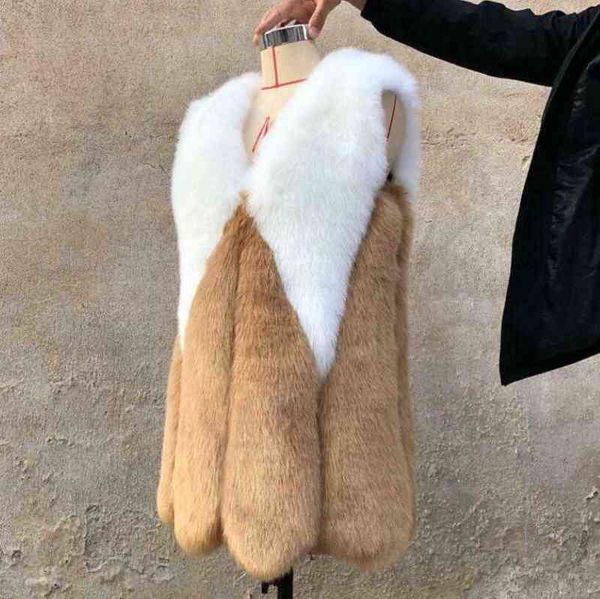 Mulher retalhos de retalhos sem mangas Faux Fur Colaat Vest Winter Gilet Casat Jaqueta B2 T220816