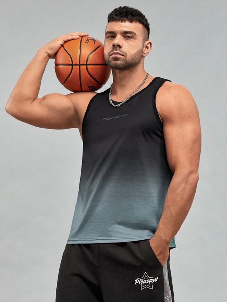 

extended sizes men ombre & letter graphic tank r8r9#, White;black