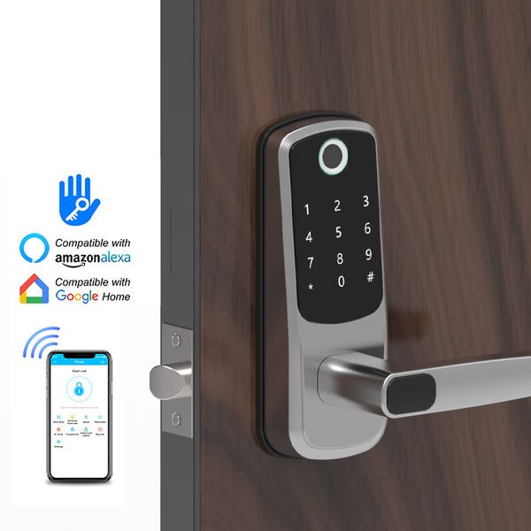 

new smart bluetooth app wifi digital nfc biometric fingerprint lock on wooden door for home