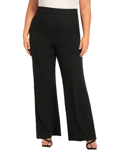 

evolu plus solid wide leg pants 89dj#, Black