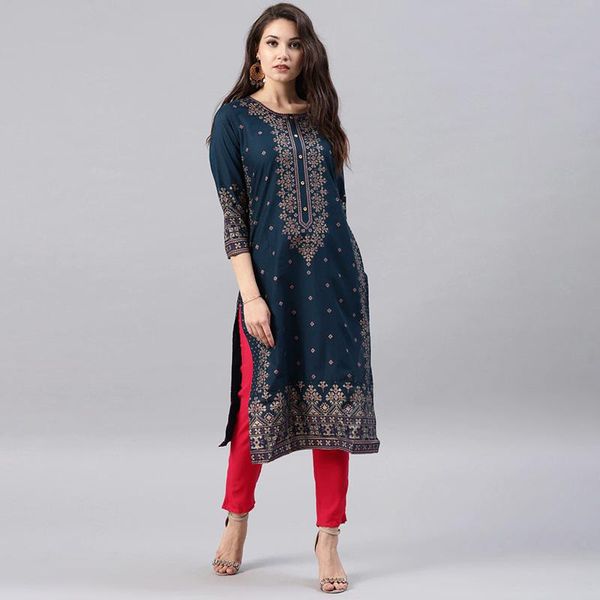 Ethnische Kleidung Kurtas für Frauen Frühling Sommer Damenkleid Baumwolle bedruckt Blumenstil Kurti Top südasiatische KleidungEthnische KleidungEth