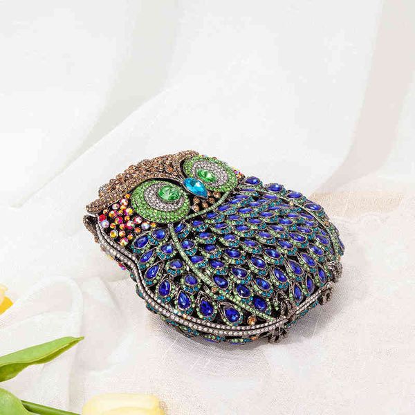 

evening bag owl shaped crystal clutch bag women new designer chic novelty blue rhinestone metal wallet and handbag personality 20220607