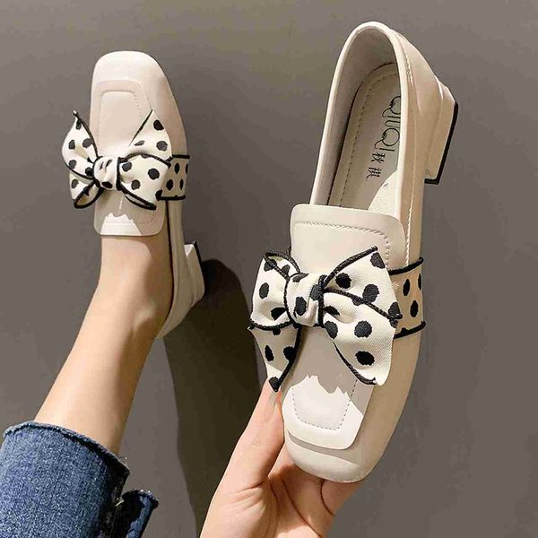 

classic luxury paris women's high heels fashion single shoes autumn 2022 square toe pump bow knot thick beige black zapatillas mujer de